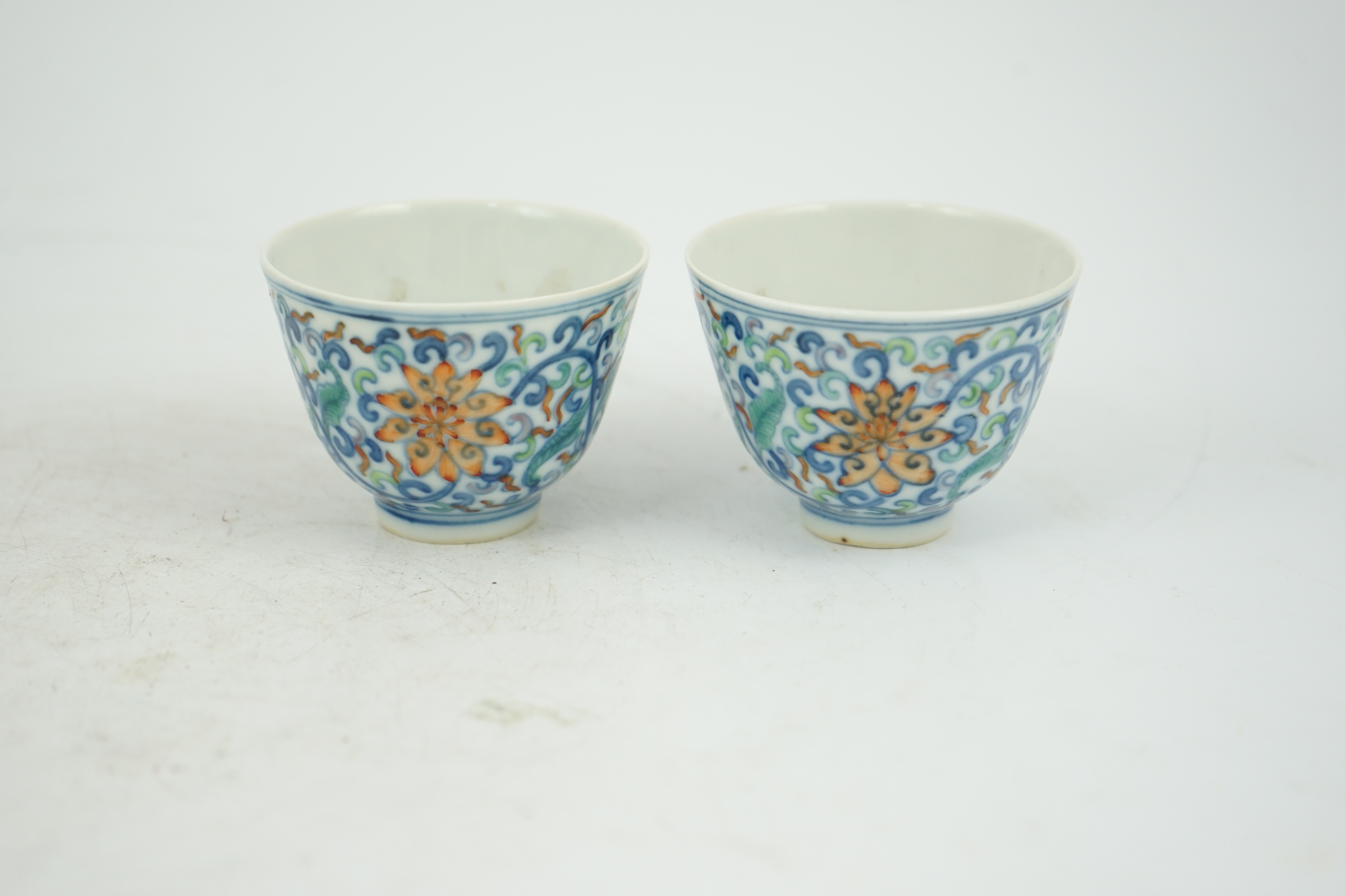 A pair of Chinese doucai cups, Guangxu mark and period (1875-1908)